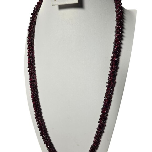 Black Cherry Garnet Beaded Long Necklace 30" 119 Grams - Picture 5 of 15